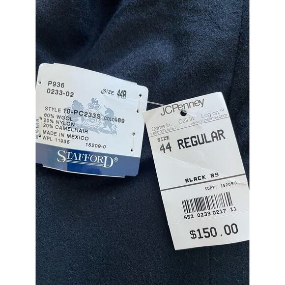 Stafford Men's Wool Camel Hair Blend Suit Jacket Coat Blazer Black 44 Regular - Picture 3 of 5